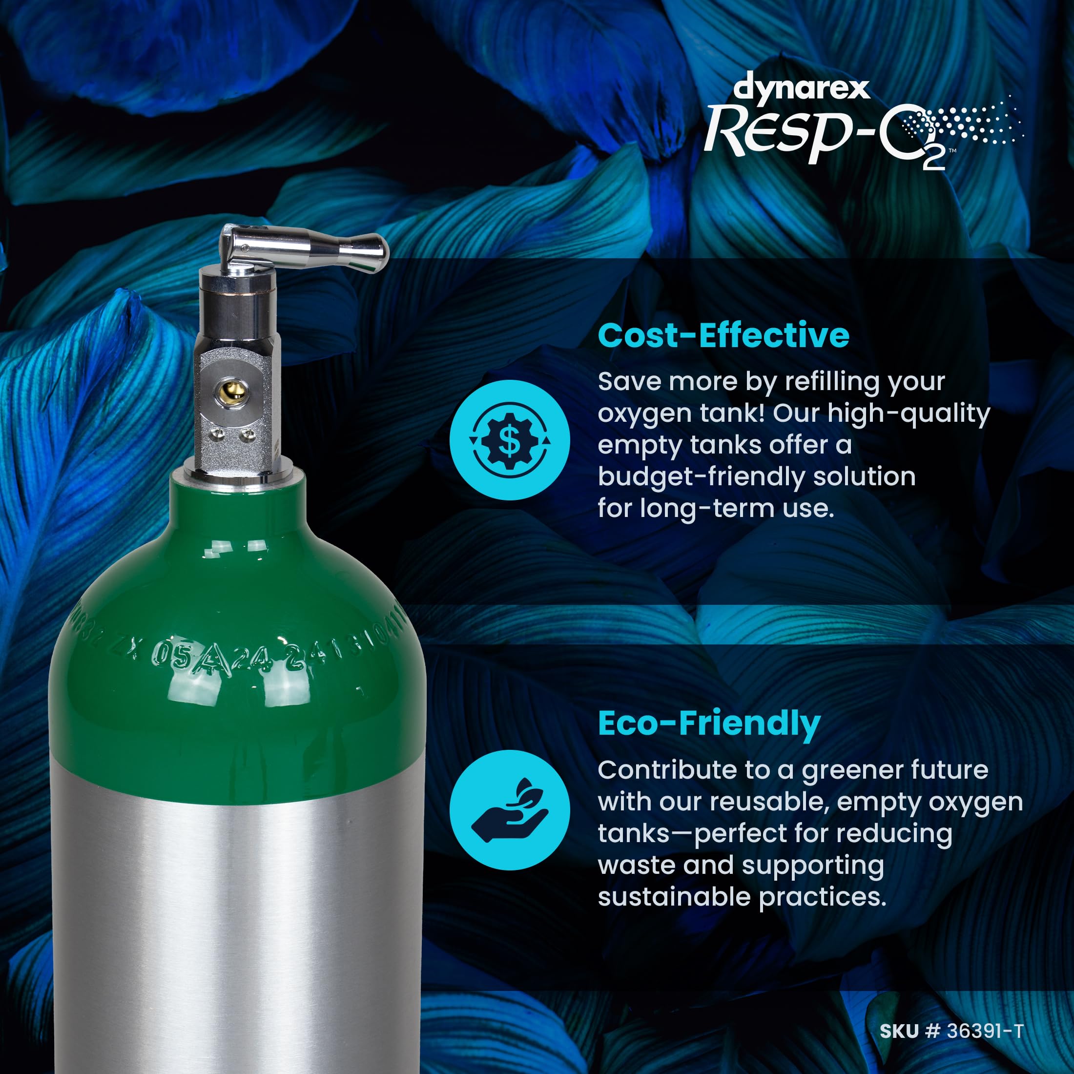 Dynarex Resp-O2 M15 Oxygen D-Cylinder with CGA 870 Toggle Valve